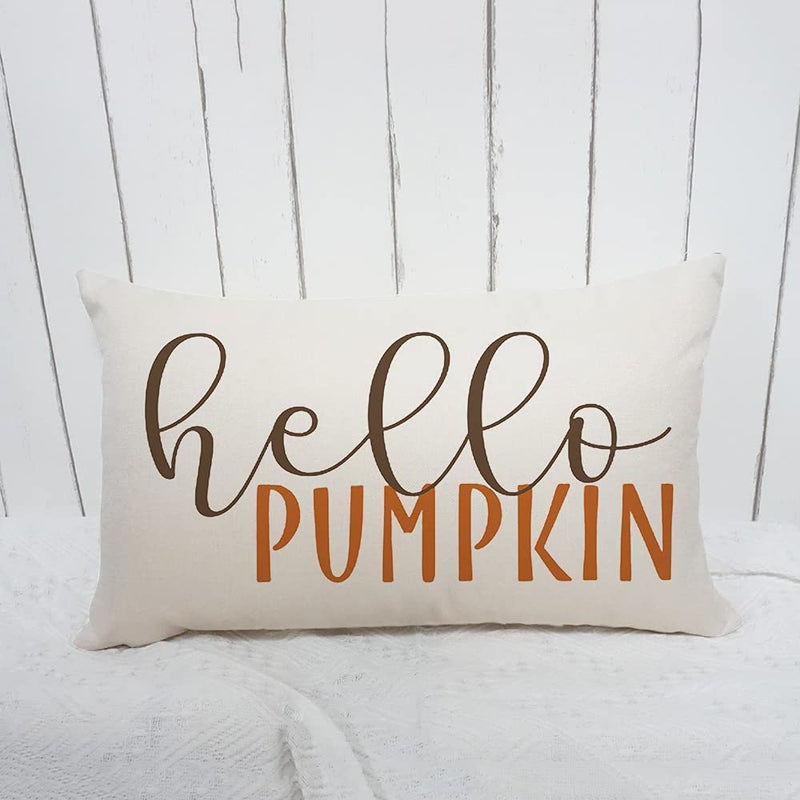 GTEXT 12x20 inch Fall Throw Pillow Cover Hello Pumpkin Cushion Cover Autumn Decor Fall Pumpkins Outdoor Pillow Linen Lumbarfor Cushion,Sofa Fall Pillow Cover - Image 2